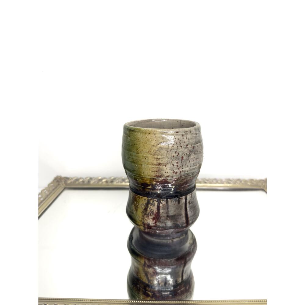 Vintage Art Pottery Coffee Mug Cup Grey Green Studio Pottery Glazed unsigned